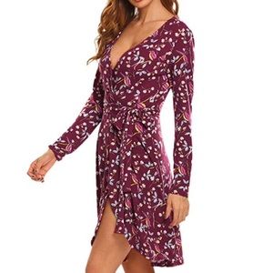Floral Faux Wrap Dress  (S)